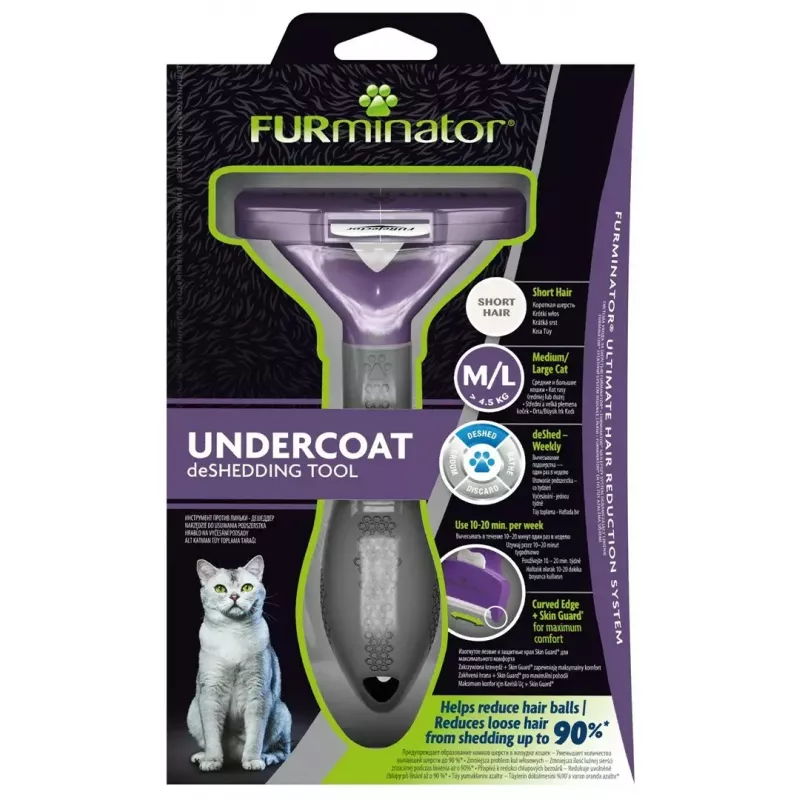 DeShedding tool for short-haired cats FURminator M/L with ergonomic handle and stainless steel edge, 270 g