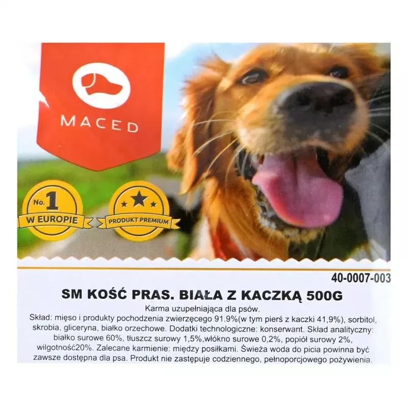 Dog chew bone MACED Pressed bone with duck 500 g — single-ingredient dental chew for dogs