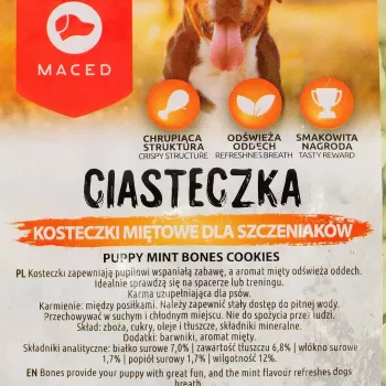 Dog training treats MACED Puppy Mint Bones Cookies 1 kg — mint-flavored biscuit for puppies, 1 kg plastic pack