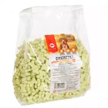 Dog training treats MACED Puppy Mint Bones Cookies 1 kg — mint-flavored biscuit for puppies, 1 kg plastic pack