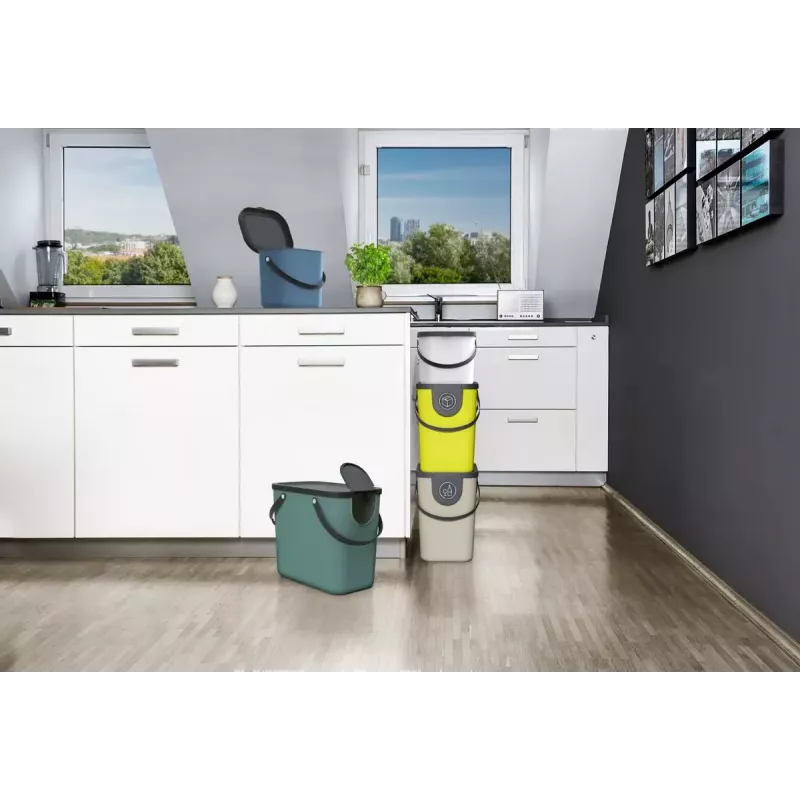 Waste container rotho Albula rectangular plastic 6 L, recycled plastic, dark green, hanger hole