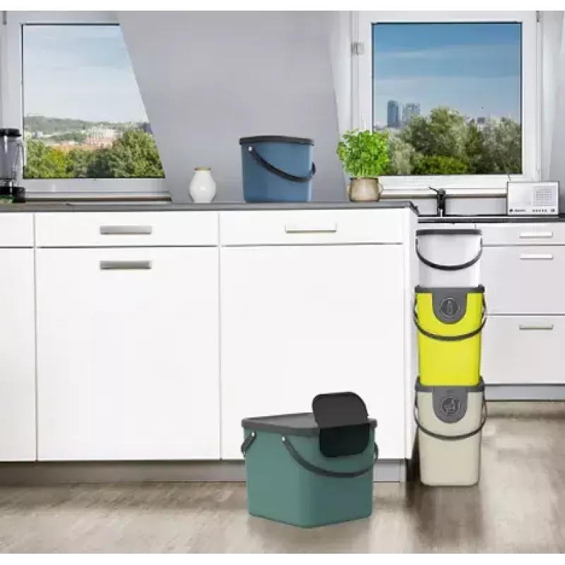 Waste container Rotho Albula rectangular 40 L, technopolymer, cappuccino, 400×358×340 mm, hanger hole