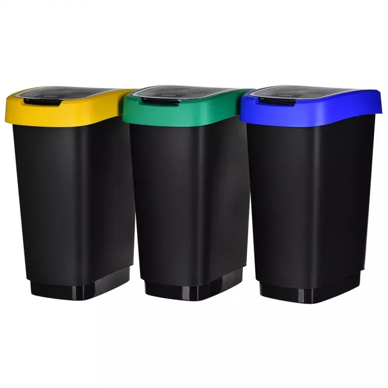 Three-compartment waste sorter rotho Twist 3 × 25 L (technopolymer, black, 252×333×476 mm)