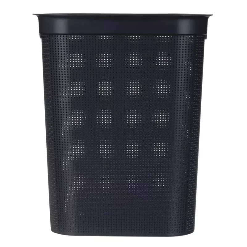Laundry basket rotho Brisen 50 L ventilated plastic hamper with lid and hanger hole, black, 340×431×529 mm