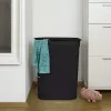 Laundry basket rotho Brisen 50 L ventilated plastic hamper with lid and hanger hole, black, 340×431×529 mm