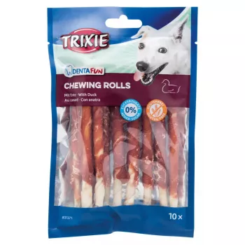 Trixie Dog Chewing Rolls Denta Fun Duck 80 g — chewable dental treat for adult dogs, 12 cm