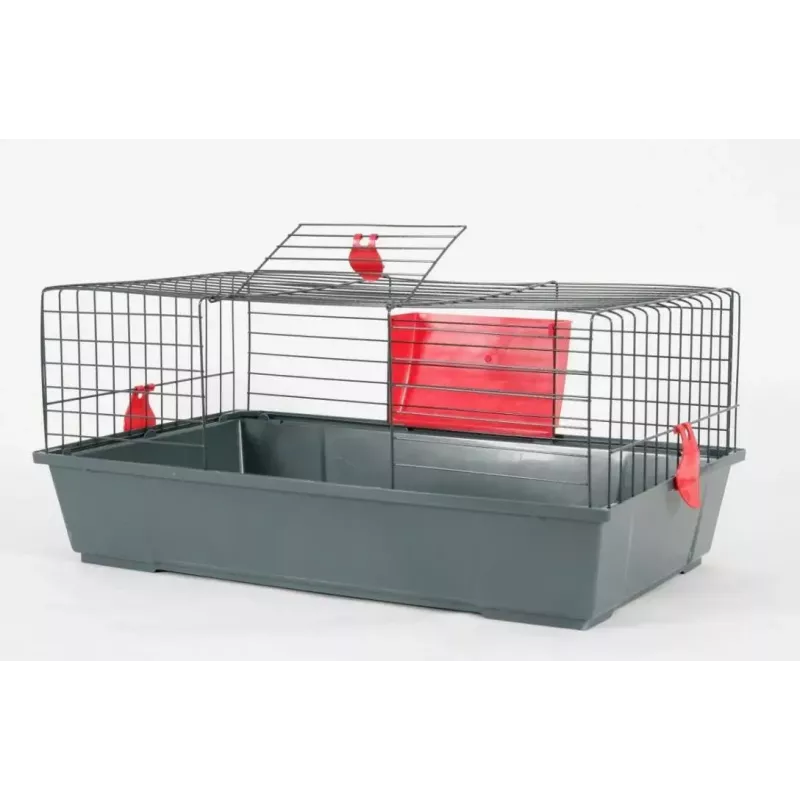 Rodent cage ZOLUX Classic 80 — two-level metal/plastic enclosure, 800×430×330 mm, 31 mm rod spacing, grey/red