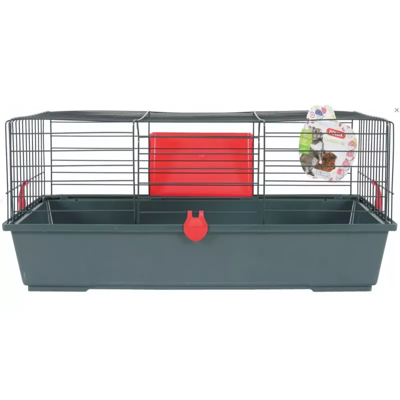 Rodent cage ZOLUX Classic 80 — two-level metal/plastic enclosure, 800×430×330 mm, 31 mm rod spacing, grey/red