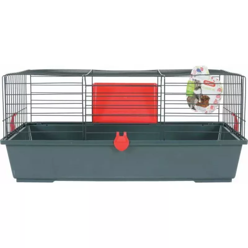 Rodent cage ZOLUX Classic 80 — two-level metal/plastic enclosure, 800×430×330 mm, 31 mm rod spacing, grey/red