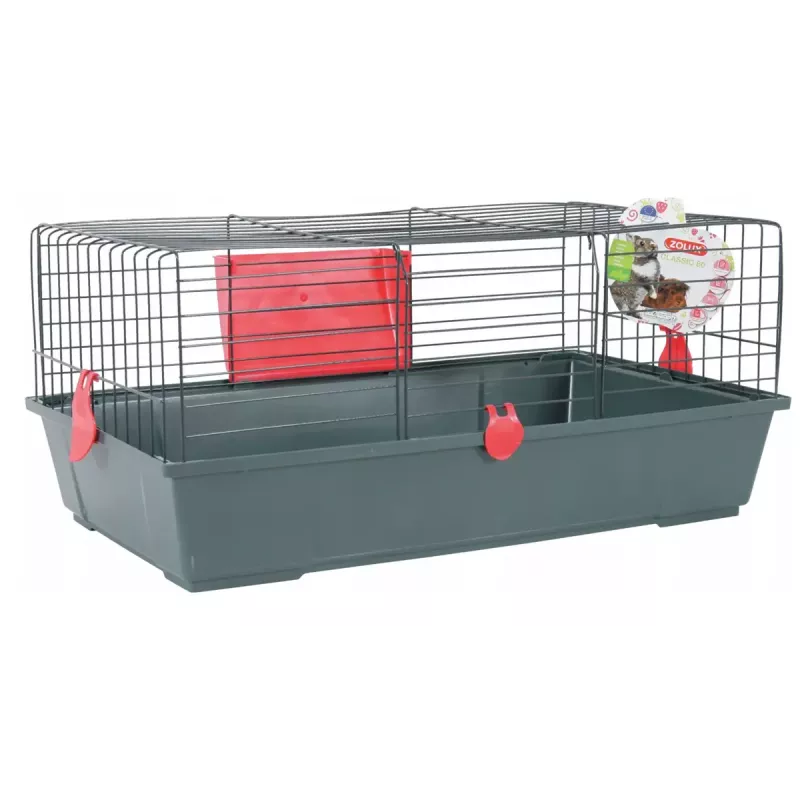 Rodent cage ZOLUX Classic 80 — two-level metal/plastic enclosure, 800×430×330 mm, 31 mm rod spacing, grey/red