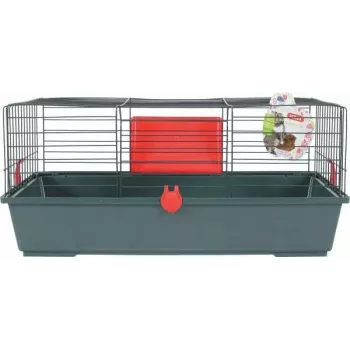 Rodent cage ZOLUX Classic 80 — two-level metal/plastic enclosure, 800×430×330 mm, 31 mm rod spacing, grey/red