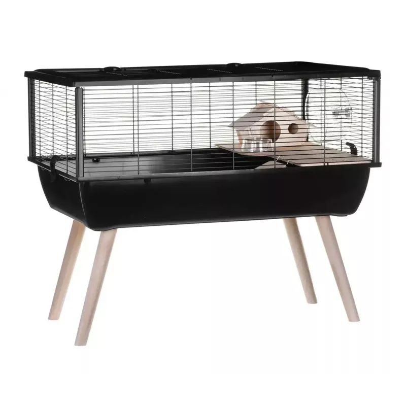 Cage for rodents ZOLUX Neo Nigha small H36 black, wood, W780×D360×H480 mm, wheel included
