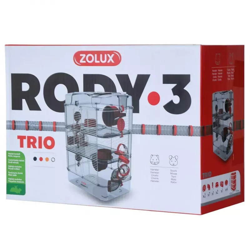 Rodent cage ZOLUX Rody3 Trio — small animal habitat, metal/plastic, 410×270×530 mm, 3 kg, includes wheel