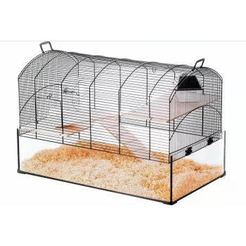 Cage ZOLUX NeoPanas XL glass cage for rodents, black, dimensions 710×410×490 mm, glass tray height 180 mm, includes 2 shelves, 2 platforms, bowl, house, reel