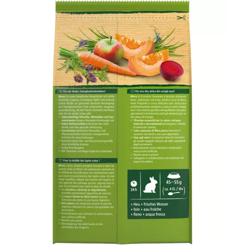 Dry food for dwarf rabbit Vitakraft 25542 — 3 kg, cereal flavor, preservative-free, solid sachet, 14% crude fibres