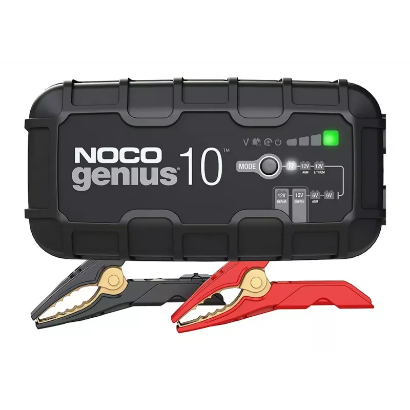 Battery charger NOCO GENIUS10 EU 10 A for 6V and 12V batteries — maintenance and desulphurisation, 150 W, Li‑Ion/AGM/Gel, IPX water‑resistant
