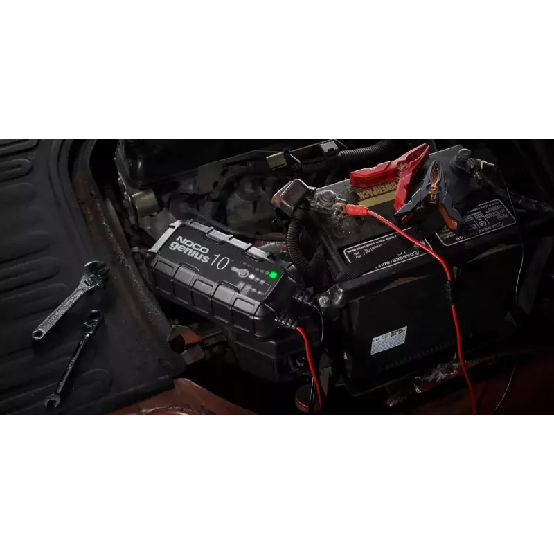 Battery charger NOCO GENIUS10 EU 10 A for 6V and 12V batteries — maintenance and desulphurisation, 150 W, Li‑Ion/AGM/Gel, IPX water‑resistant