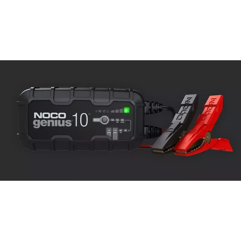 Battery charger NOCO GENIUS10 EU 10 A for 6V and 12V batteries — maintenance and desulphurisation, 150 W, Li‑Ion/AGM/Gel, IPX water‑resistant