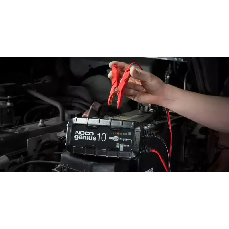 Battery charger NOCO GENIUS10 EU 10 A for 6V and 12V batteries — maintenance and desulphurisation, 150 W, Li‑Ion/AGM/Gel, IPX water‑resistant
