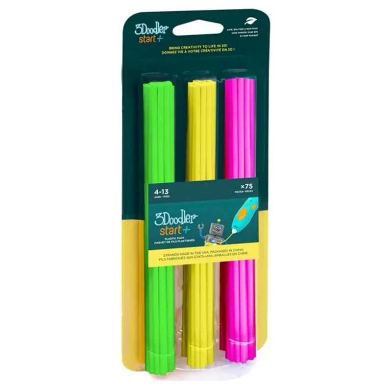 3Doodler compostable 3D printing filament mix 75 pcs — green, pink, yellow, neon glow, 65°C melting point