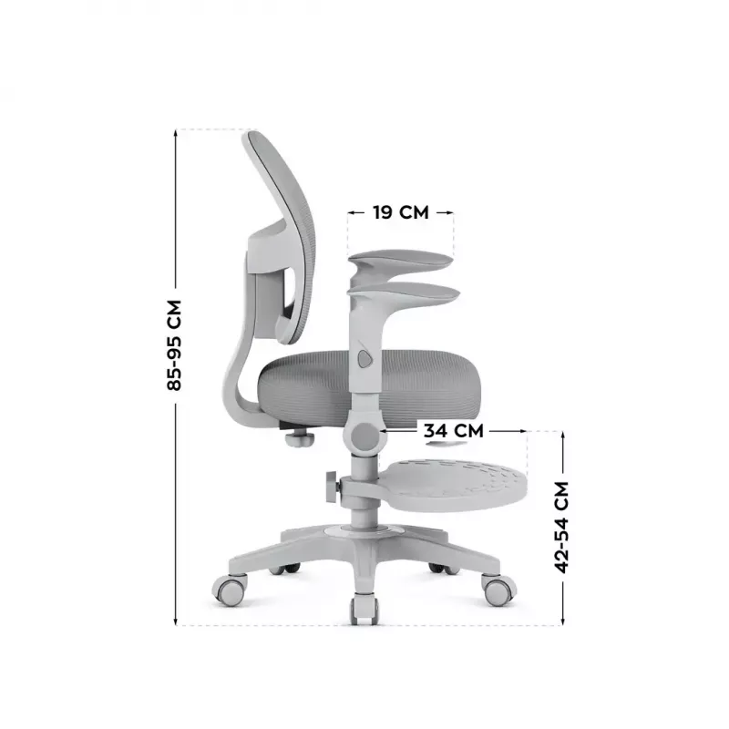 Swivel chair mark adler Junior 5.0 — ergonomic mesh back, foam seat, adjustable height 42–54 cm, grey