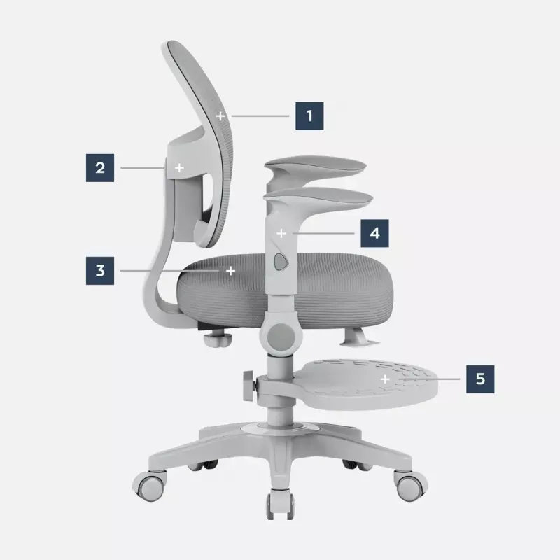 Swivel chair mark adler Junior 5.0 — ergonomic mesh back, foam seat, adjustable height 42–54 cm, grey