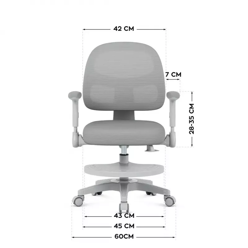 Swivel chair mark adler Junior 5.0 — ergonomic mesh back, foam seat, adjustable height 42–54 cm, grey