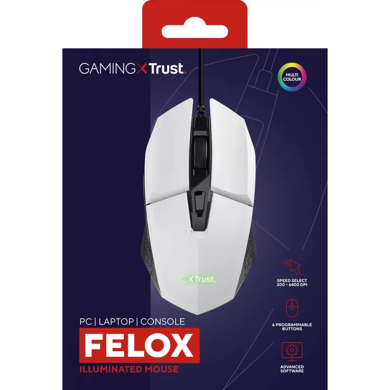 Trust GXT 109W Felox mouse Gaming Right-hand USB Type-A Optical 6400 DPI