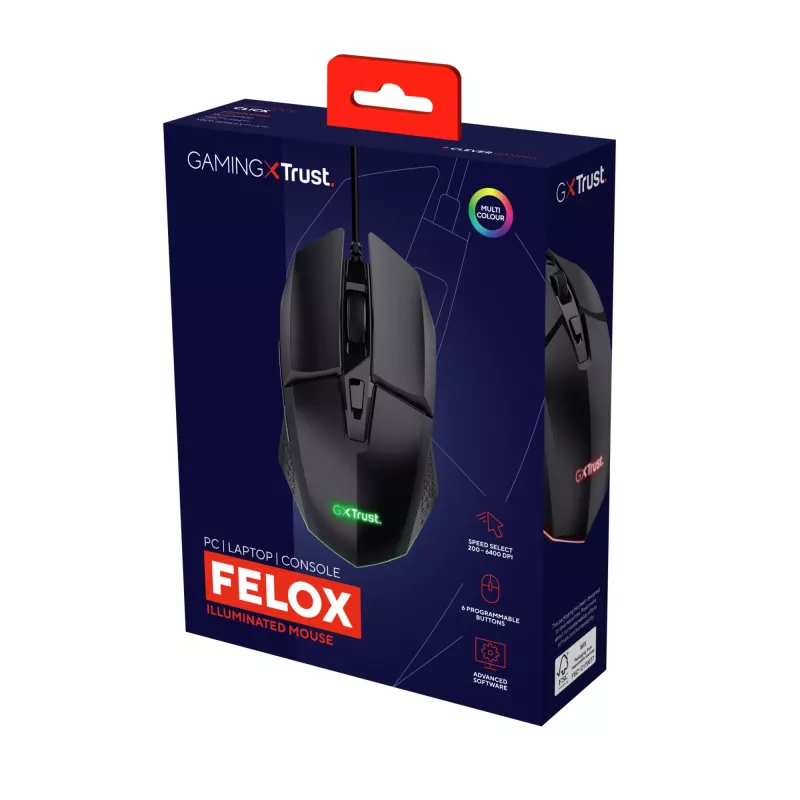 Trust GXT 109 Felox mouse Gaming Right-hand USB Type-A Optical 6400 DPI