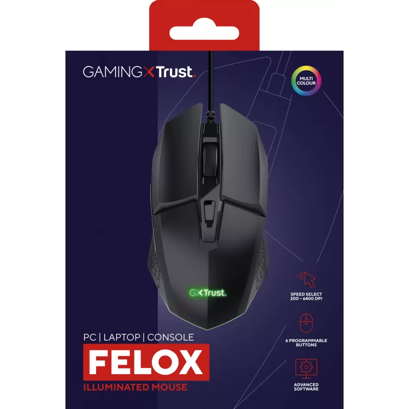 Trust GXT 109 Felox mouse Gaming Right-hand USB Type-A Optical 6400 DPI
