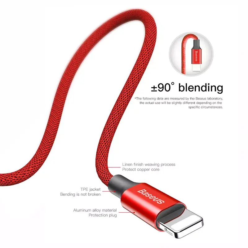 USB-A to Lightning cable Baseus Yiven 1.8 m, 2 A output, red, thermoplastic elastomer jacket