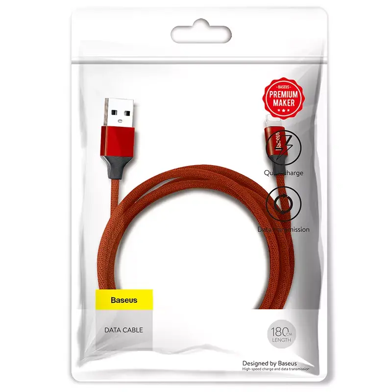 USB-A to Lightning cable Baseus Yiven 1.8 m, 2 A output, red, thermoplastic elastomer jacket