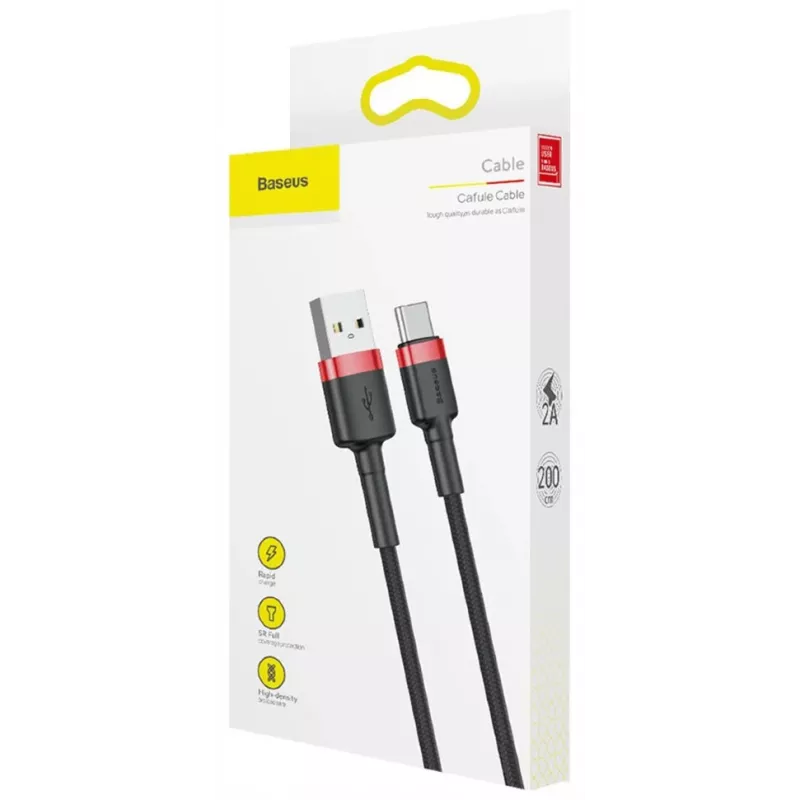BASEUS Braided Cafule Fast Charging Cable - USB Type-A To Type-C 2A - 2m - Black (Nylon)