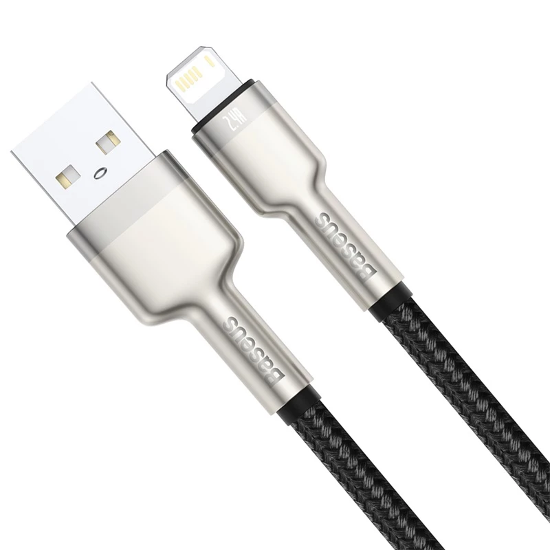 BASEUS Fast Charge Cafule Data Transfer Cable - USB Type-A to Lightning - 480Mbps (2.4A PD) - 1m - Black