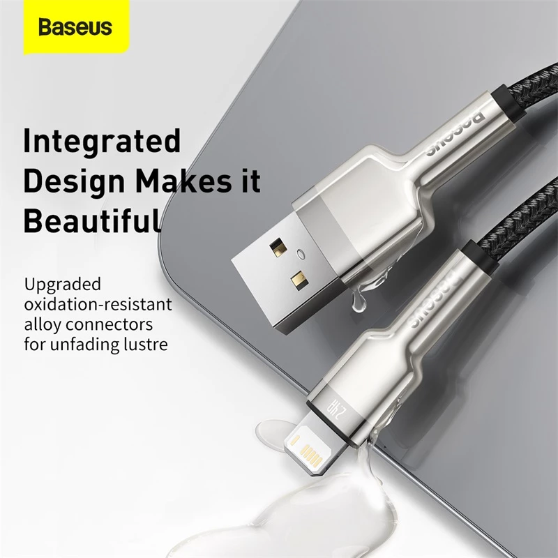 BASEUS Fast Charge Cafule Data Transfer Cable - USB Type-A to Lightning - 480Mbps (2.4A PD) - 1m - Black