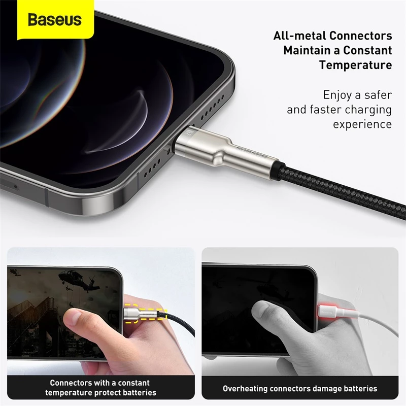 BASEUS Fast Charge Cafule Data Transfer Cable - USB Type-A to Lightning - 480Mbps (2.4A PD) - 1m - Black