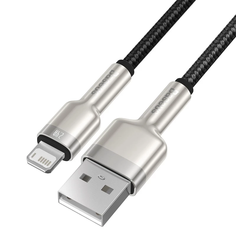 BASEUS Fast Charge Cafule Data Transfer Cable - USB Type-A to Lightning - 480Mbps (2.4A PD) - 1m - Black