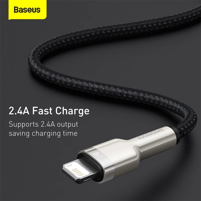 BASEUS Fast Charge Cafule Data Transfer Cable - USB Type-A to Lightning - 480Mbps (2.4A PD) - 1m - Black