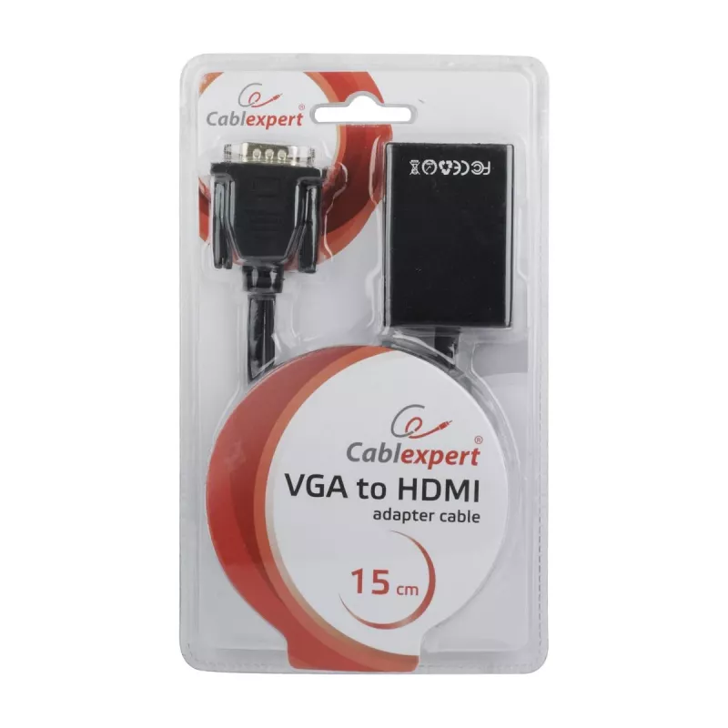 GEMBIRD VGA to HDMI Adapter Cable, USB Powered 15cm - Black