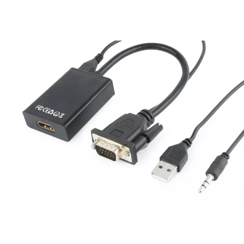 GEMBIRD VGA to HDMI Adapter Cable, USB Powered 15cm - Black