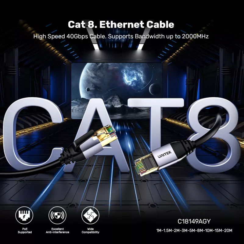 UNITEK Unitek Ethernet Cable Rj-45 Lan Cat.8 (s/ftp) 1m