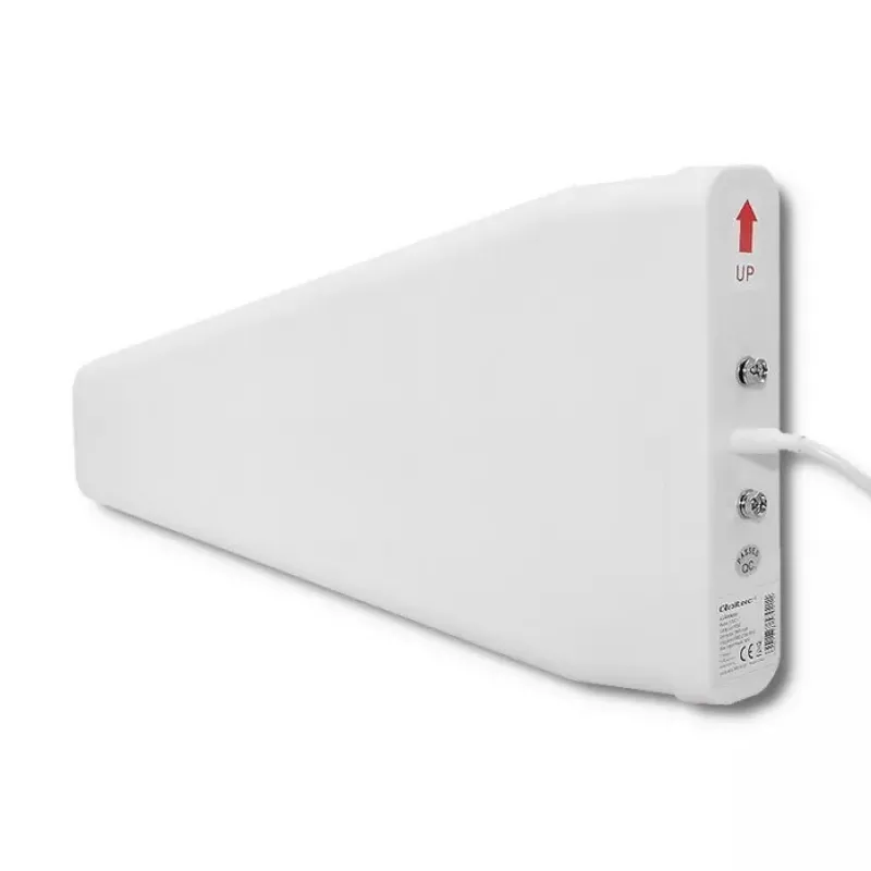 Outdoor 4G LTE Antenna QOLTEC 57021 — 18 dBi gain, 600–2700 MHz, 50 Ω, 50 W, white plastic housing