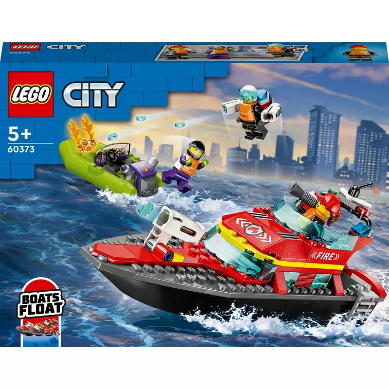 LEGO playset Fire Rescue Boat 60373 — City series, 144 pieces, 3 minifigures, age 5+, dimensions 80×230×70 mm