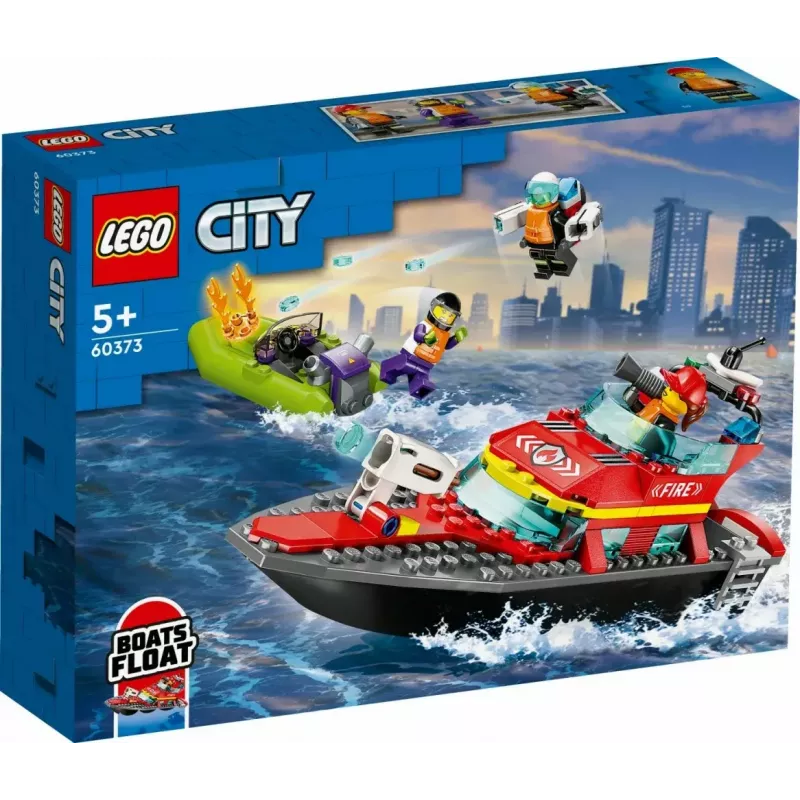 LEGO playset Fire Rescue Boat 60373 — City series, 144 pieces, 3 minifigures, age 5+, dimensions 80×230×70 mm