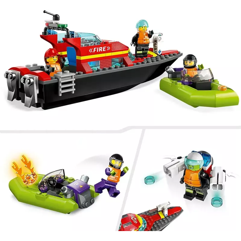 LEGO playset Fire Rescue Boat 60373 — City series, 144 pieces, 3 minifigures, age 5+, dimensions 80×230×70 mm