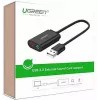 External USB 2.0 Audio Adapter UGREEN 30724 — 2.0 stereo, headphone out, mic in, 0.15 m cable, black