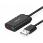 External USB 2.0 Audio Adapter UGREEN 30724 — 2.0 stereo, headphone out, mic in, 0.15 m cable, black