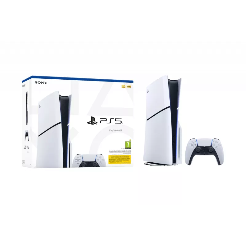 Sony PlayStation 5 (model group - slim), PlayStation 5, Black, White, 16384 MB, GDDR6, 448 GB/s, AMD