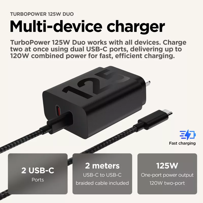 Motorola TurboPower 125W Duo Charger Universal Black AC Fast charging Indoor