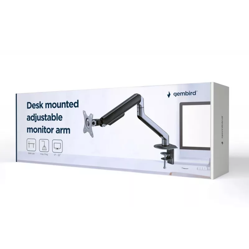 Monitor mount Gembird MA-DA1-05 clamp/grommet for 17–32 inch screens, VESA 75x75–100x100, max load 9 kg, grey